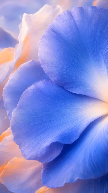 Macro view of layered blue and purple flower petals showing fine linear vein textures.