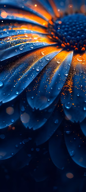 Blue and Orange Flower Petals with Dew Drops - Free 4K & 8K Mobile Wallpaper
