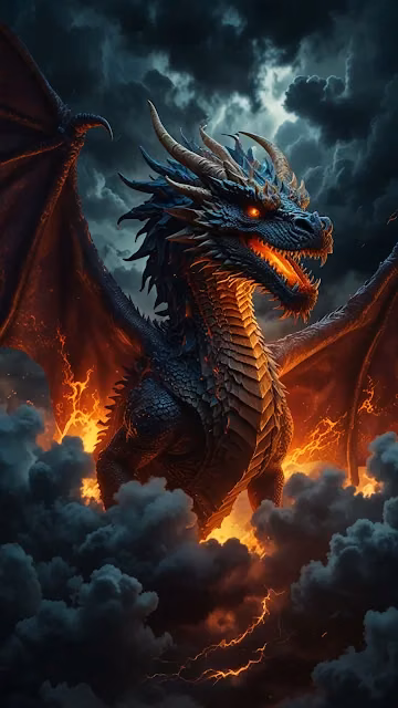 Blue-Scaled Dragon Roaring Amidst Storm Clouds - Free 4K & 8K Mobile Wallpaper