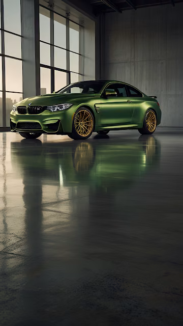 BMW M4 Competition Green Coupe Gold Wheels Showroom - Free 4K & 8K Mobile Wallpaper