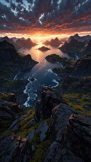 Breathtaking Fjord Landscape Sunset Rugged Mountain Peaks - Free 4K & 8K Mobile Wallpaper