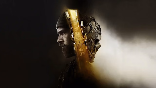 Split side profile showing Captain Price in a beanie on the left and Ghost in a tactical skull helmet on the right.