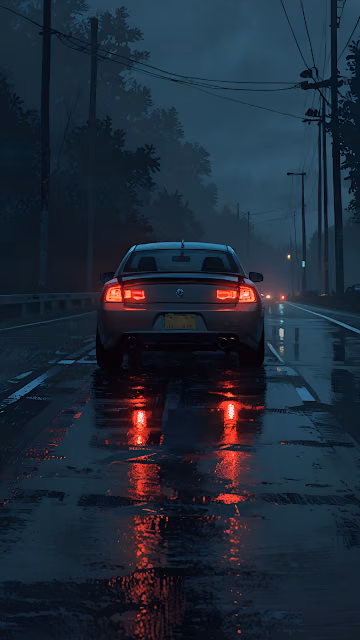 Car Driving on Rainy Road Under Gloomy Night Sky - Free 4K & 8K Mobile Wallpaper