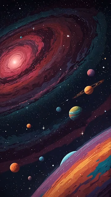 Cartoon Galaxy Planets Cosmic Space Illustration - Free 4K & 8K Mobile Wallpaper
