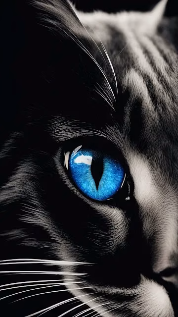 Cat with Glowing Blue Eye in Monochrome - Free 4K & 8K Mobile Wallpaper
