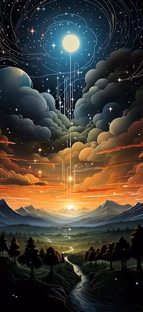Celestial Valley Sunset Mystic Cosmic Landscape - Free 4K & 8K Mobile Wallpaper