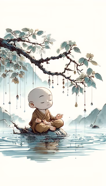 Chibi Monk Meditation Serene Watercolor Asian Art - Free 4K & 8K Mobile Wallpaper