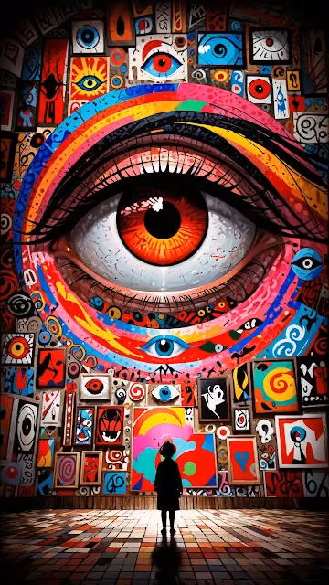Child Silhouetted Before Giant Psychedelic Eye - Free 4K & 8K Mobile Wallpaper