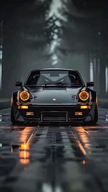 Classic Black Sports Car Rainy Forest Road Automotive - Free 4K & 8K Mobile Wallpaper