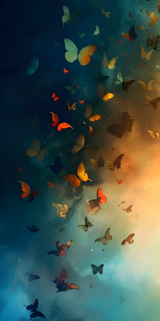 Colorful Butterflies Flying in Ethereal Gradient Sky - Free 4K & 8K Mobile Wallpaper