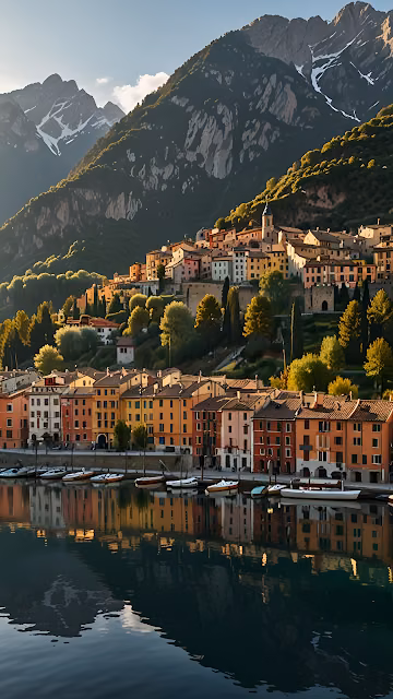 Colorful Italian Village Lake Garda Alpine Mountain View - Free 4K & 8K Mobile Wallpaper
