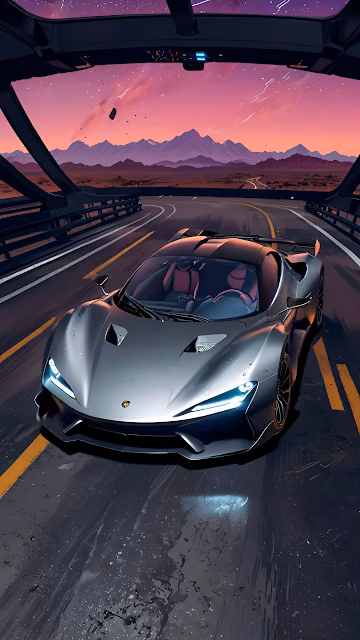 Concept Hypercar Racing on Elevated Road at Twilight Sunset - Free 4K & 8K Mobile Wallpaper