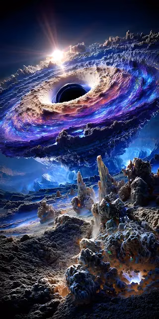 Cosmic Black Hole Vortex Above Alien Planetary Landscape - Free 4K & 8K Mobile Wallpaper