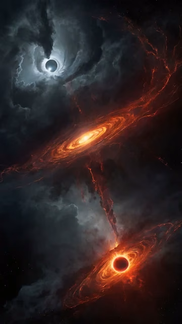 Cosmic Collision of Black Holes and Nebulae - Free 4K & 8K Mobile Wallpaper