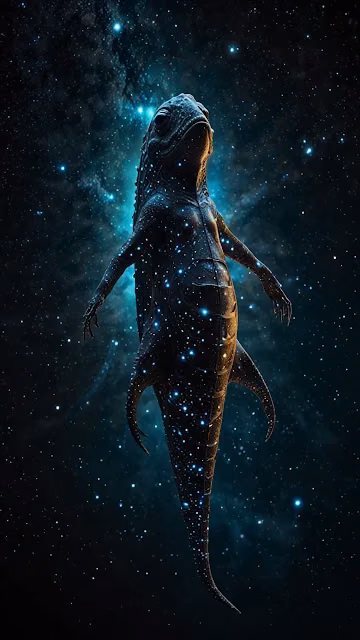 Cosmic lizard floats among stars in deep space nebula - Free 4K & 8K Mobile Wallpaper