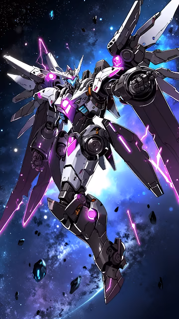 Cosmic Mecha Robot Purple Energy Anime Style - Free 4K & 8K Mobile Wallpaper