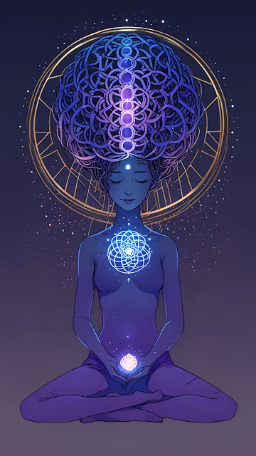 Cosmic Meditation Woman Sacred Geometry Mandala - Free 4K & 8K Mobile Wallpaper