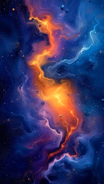 Cosmic Nebula Swirls Vibrant Orange Blue Galaxy Art - Free 4K & 8K Mobile Wallpaper