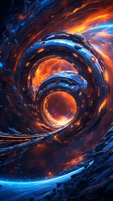 Cosmic Portal Structure Over Blue Planet Nebula Art - Free 4K & 8K Mobile Wallpaper