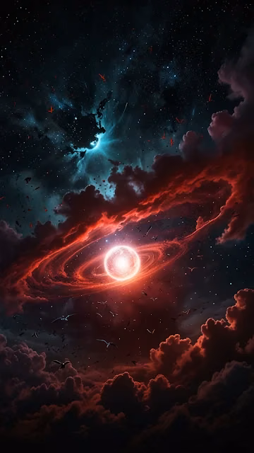 Cosmic vortex with glowing core swirls through starry clouds - Free 4K & 8K Mobile Wallpaper