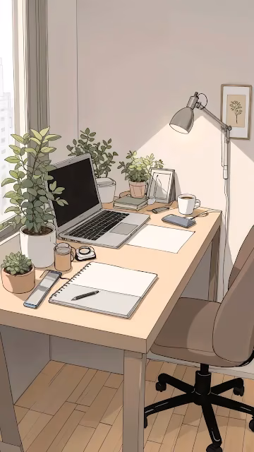 Cozy Home Office with Plants and Laptop - Free 4K & 8K Mobile Wallpaper