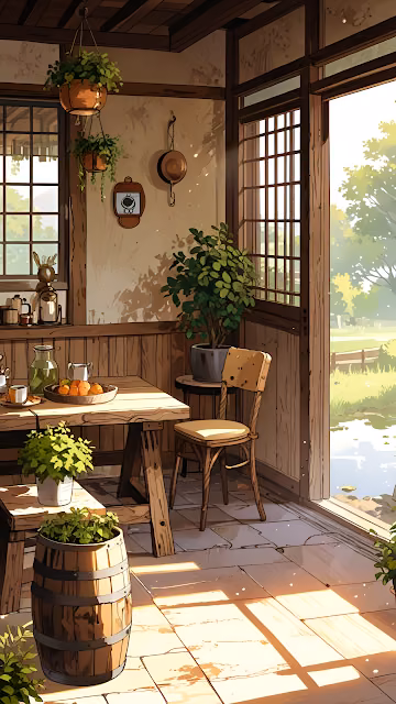 Cozy Japanese Kitchen Sunlight Rustic Interior - Free 4K & 8K Mobile Wallpaper