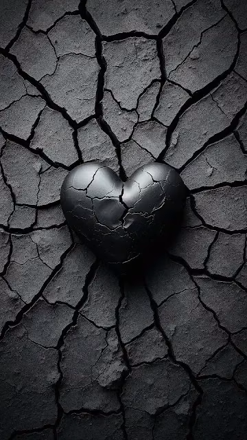 Cracked Black Heart on Dry Earth Surface - Free 4K & 8K Mobile Wallpaper