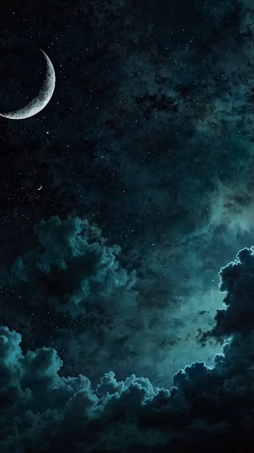 Crescent Moon Over Stormy Night Sky - Free 4K & 8K Mobile Wallpaper
