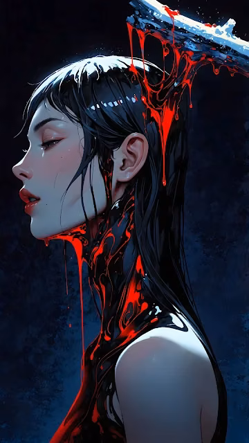 Crimson Drip Digital Portrait, Dark Fantasy Woman Profile Art - Free 4K & 8K Mobile Wallpaper