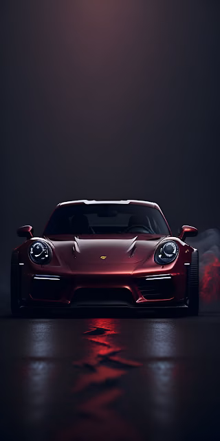 Crimson Porsche Sports Car in Dark Studio Reflection - Free 4K & 8K Mobile Wallpaper
