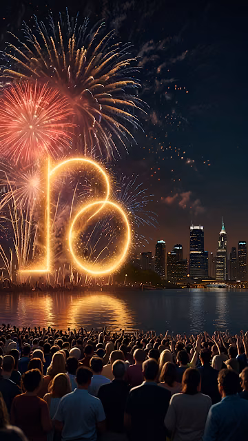 Crowd Celebrates with Fireworks Forming Number 18 - Free 4K & 8K Mobile Wallpaper