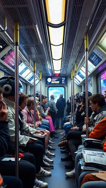 Crowded Subway Car with Passengers and Ads - Free 4K & 8K Mobile Wallpaper