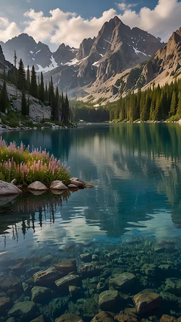 Crystal Clear Alpine Lake Surrounded by Majestic Mountains - Free 4K & 8K Mobile Wallpaper