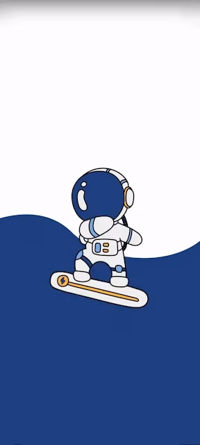 Cute astronaut snowboarding on blue wave against white sky - Free 4K & 8K Mobile Wallpaper