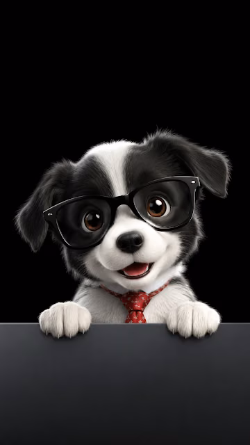 Cute Cartoon Business Puppy Peeking with Glasses and Red Tie - Free 4K & 8K Mobile Wallpaper