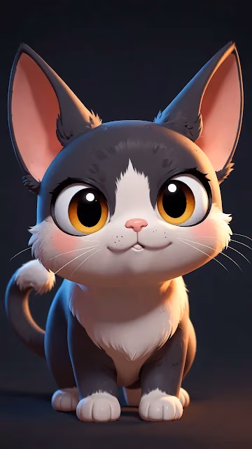 Cute Cartoon Kitten with Big Golden Eyes - Free 4K & 8K Mobile Wallpaper