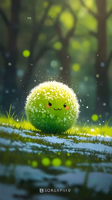 Cute Green Fuzzy Ball in Sunny Forest - Free 4K & 8K Mobile Wallpaper
