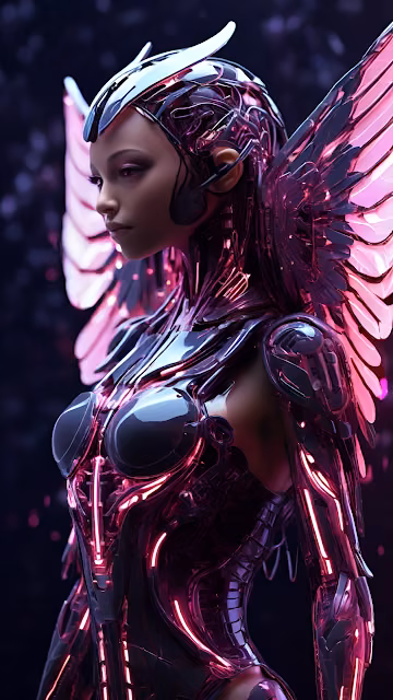 Cybernetic Angel Neon Pink Cyborg Wings Portrait - Free 4K & 8K Mobile Wallpaper