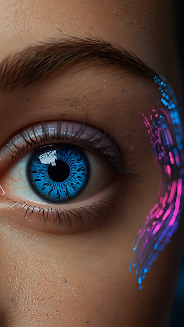 Cybernetic Blue Eye Macro Shot with Neon Fiber Optics - Free 4K & 8K Mobile Wallpaper