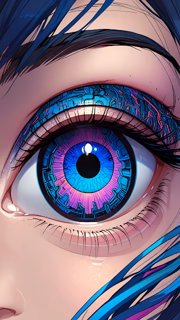 Cybernetic Eye Close Up Neon Circuitry Iris Manga Art - Free 4K & 8K Mobile Wallpaper