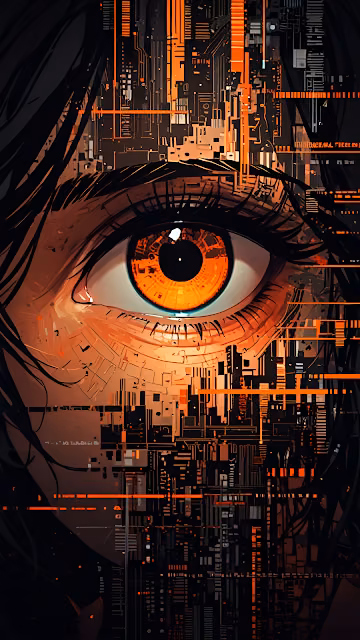 Cybernetic Eye Data Stream Orange and Black Abstract - Free 4K & 8K Mobile Wallpaper