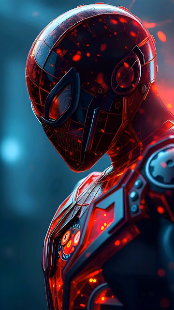 Cybernetic Hero Armor Portrait Glowing Red Circuitry Design - Free 4K & 8K Mobile Wallpaper