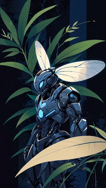 Cybernetic Moth Sentinel in Overgrown Neon Jungle - Free 4K & 8K Mobile Wallpaper