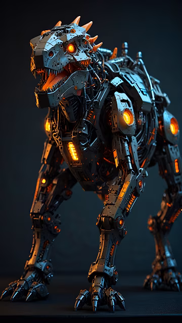 Cybernetic Predator Mecha Dinosaur Robot 3D Rendering - Free 4K & 8K Mobile Wallpaper