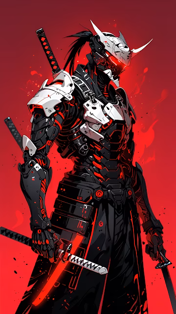 Cybernetic Samurai Warrior Red Black Armor Art - Free 4K & 8K Mobile Wallpaper