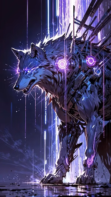 Cybernetic Wolf with Glowing Purple Eyes - Free 4K & 8K Mobile Wallpaper
