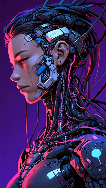 Cybernetic Woman with Exposed Wires and Neon Glow in Profile - Free 4K & 8K Mobile Wallpaper