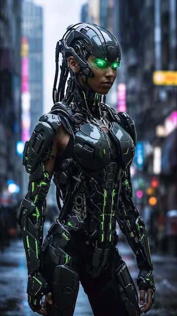 Cybernetic Woman with Glowing Green Eyes - Free 4K & 8K Mobile Wallpaper