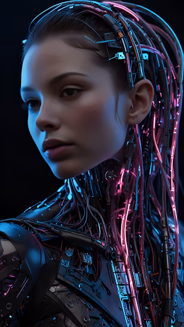 Cybernetic Woman with Glowing Neon Wires in Profile - Free 4K & 8K Mobile Wallpaper