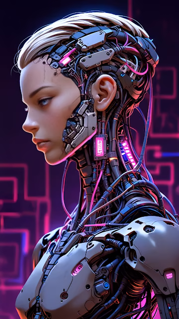 Cybernetic Woman with Glowing Pink Circuits in Profile - Free 4K & 8K Mobile Wallpaper